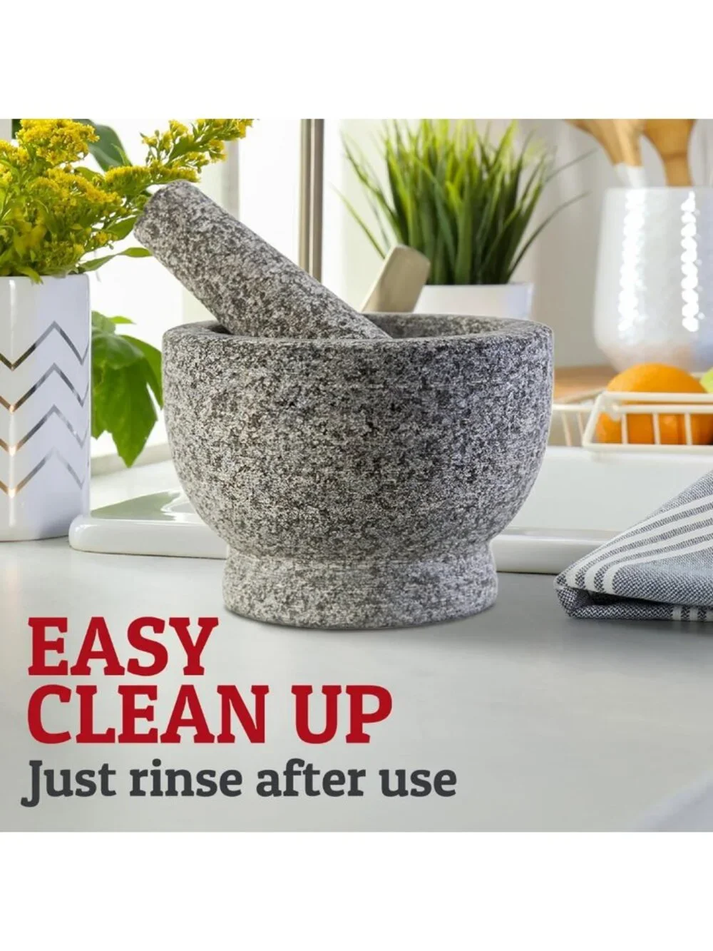 Natural Granite Mortar and Pestle Set - 1.5 Cup, 5.1